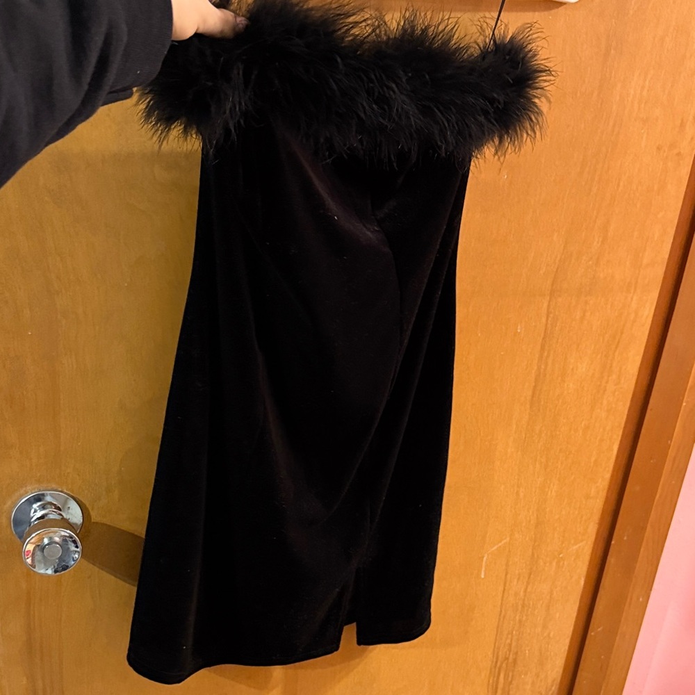 Dry Goods Black Strapless Dress with Faux Fur Trim